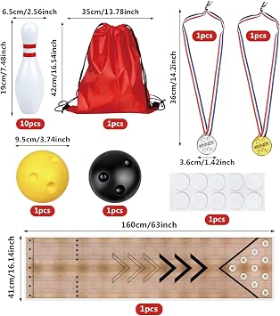 Mini Bowling Set Indoor Outdoor Indoor Bowling Set with Guide Arrow Mat Gold and Silver Medal Backpack Dispensing Suitable for Family Friends Family Party Entertainment