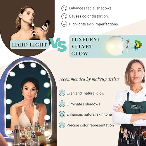 Miniatura 8 de LUXFURNI Espejo de tocador con luces espejo de maquillaje para dormitorio espejo grande iluminado Hollywood con 12 bombillas regulables control