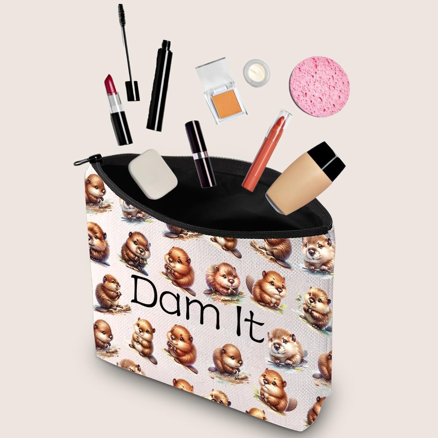 JXGZSO Funny Beaver Cosmetic Bag Beaver Lover Gift Rodent Beaver Dam It Makeup Pouch Bag (Dam It Bag) - Image 3