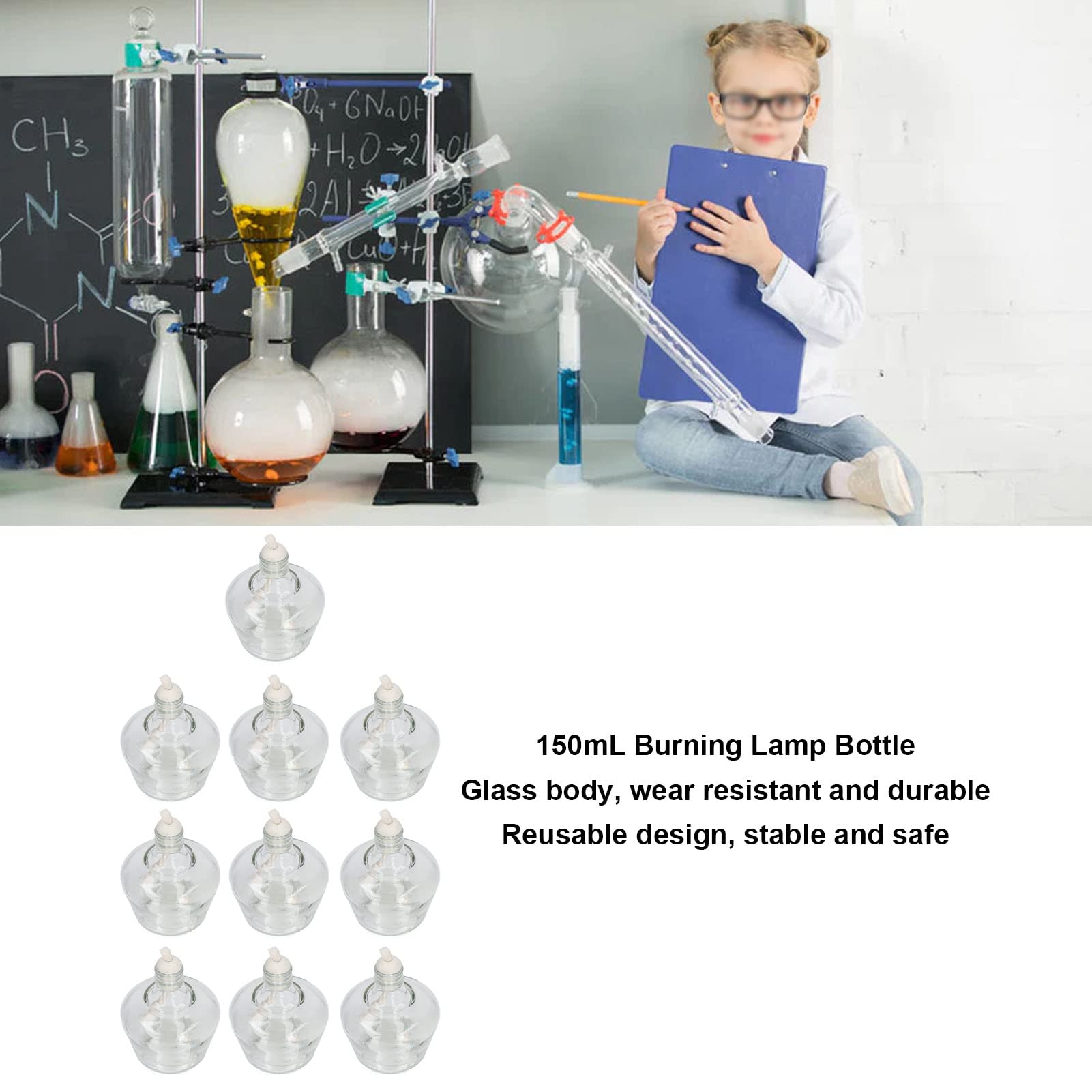 10 Szt. 150 Ml Zestaw Butelek Z Płonącą Lampą, Szklane Butelki Laboratoryjne Wielokrotnego Użytku, W Zestawie Palniki Laboratoryjne Bunsena, Do Eksperymentu Chemicznego