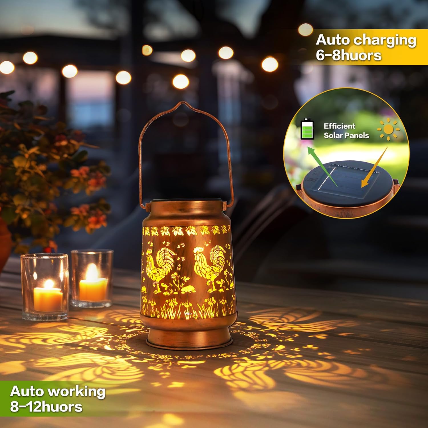 Chicken Gifts for Women, Mom, Grandma, Birthday, Retirement, Thanksgiving,Rooster Decorative Waterproof Hanging Solar Lanterns Outdoor Garden Decor LED for Yard, Patio, Lawn, Landscape, Backyard