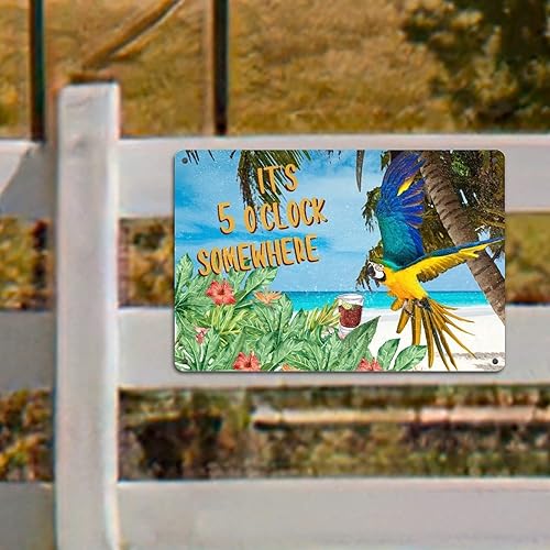 Miniatura 7 de Parrot Beach - Placa de lata de palma de coco para verano, bebidas de frutas, placa de metal, arte de pared de verano, placas de pared de metal,