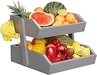 Vista 10 de Cesta de frutas de 3 niveles de bambú para mostrador, cesta de almacenamiento de frutas de gran capacidad para mostrador, soporte de frutas