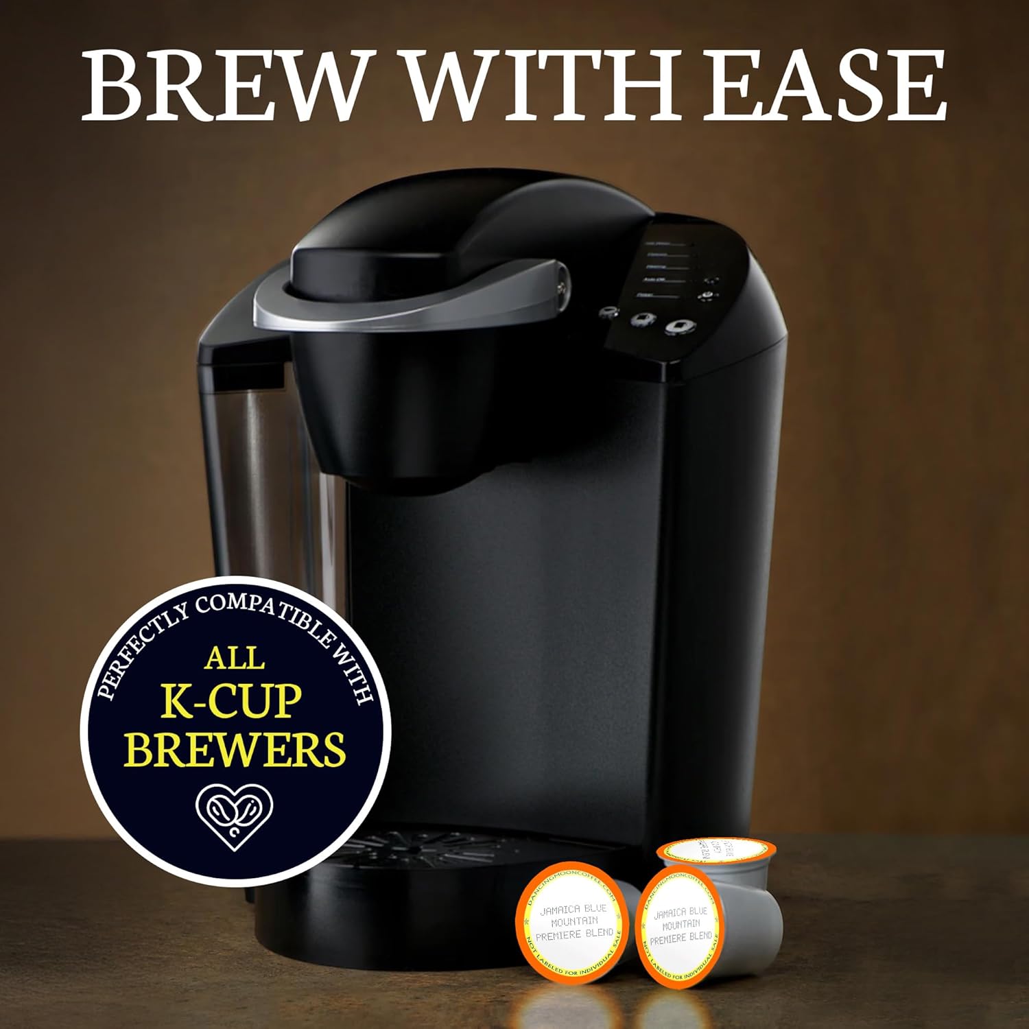 Dancing Moon Coffee Pods - Premiere Blend Jamaica Blue Mountain Coffee Beans, Medium Roast, Compatible with Keurig KCup Brewers, Small-Batch Crafted