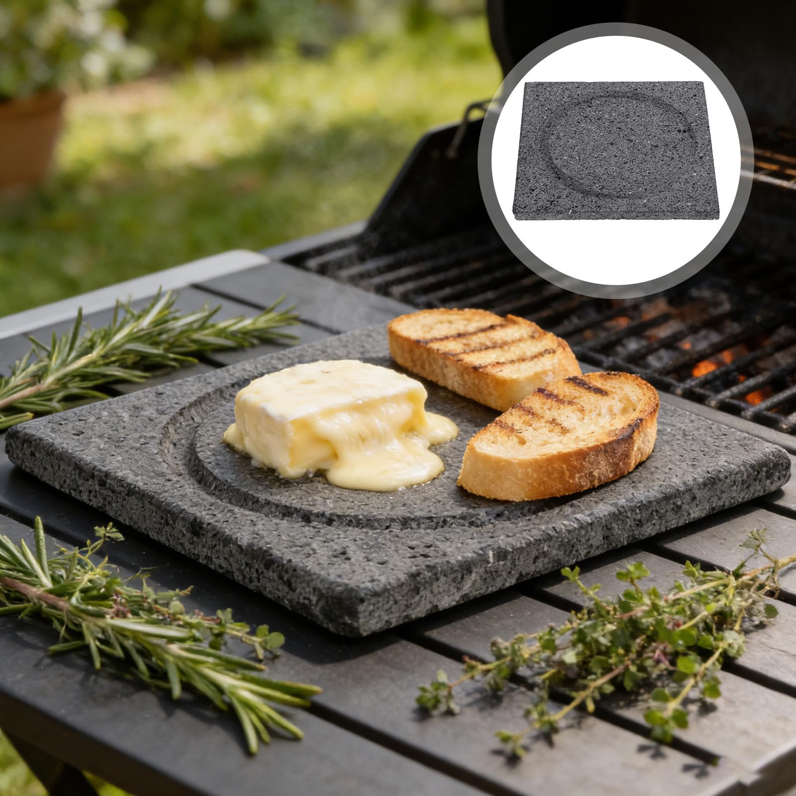 Piastra Grill in Pietra Vulcanica Coreana per Barbecue Esterno | Struttura in Roccia Lavica, Distribuzione Uniforme del Calore, Facile Pulizia, Gusto Naturale