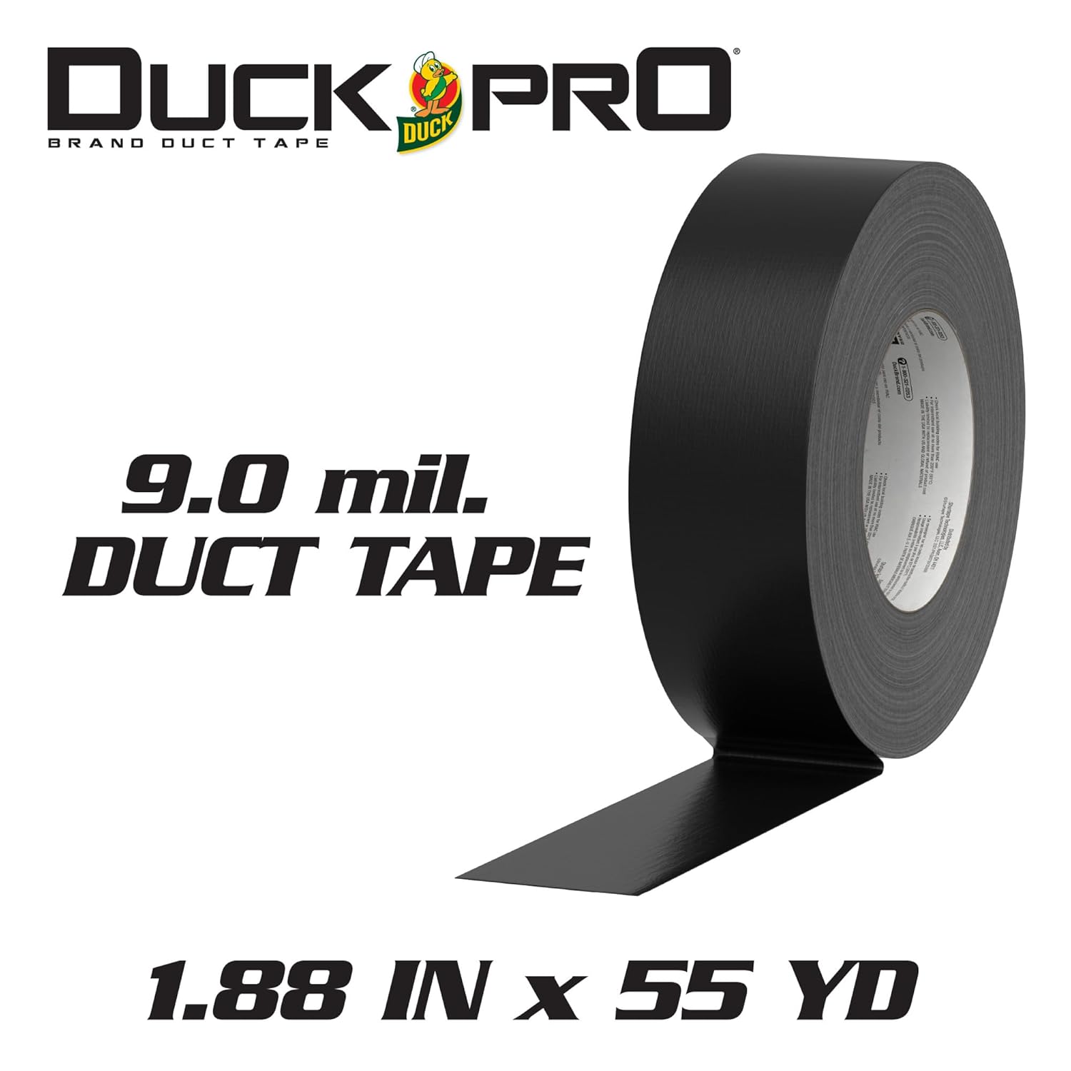 Duck Pro Heavy Duty Duct Tape for Long Lasting Repairs, 2" Wide (1.88 in x 55 Yds) Performance Grade Duck Tape with Waterproof Backing, Black, 12 Rolls