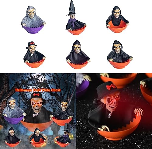 Miniatura 4 de Soporte de caramelo de esqueleto activado por movimiento espeluznante con calavera gritando y ojos rojos iluminados para decoraciones de Halloween