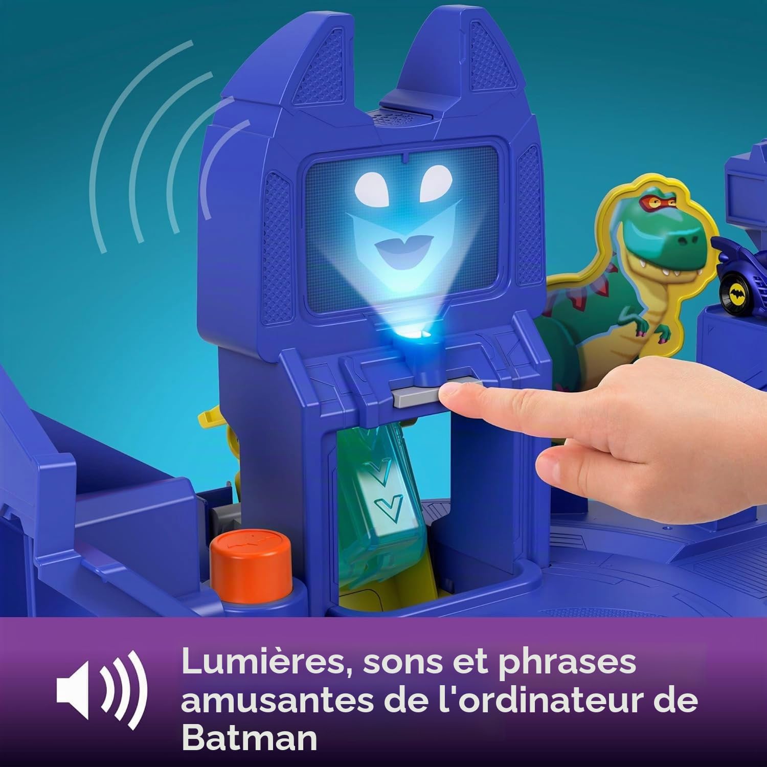 Fisher-Price DC Batwheels - Batcaverne Lancia et Sflèche, Jeu de Piste inspiré de la Batcaverne avec 3 Plans de Jeu, lumières et Sons, Comprend 2 Voitures, Jouet pour Enfants, 3+ Ans, HYR74