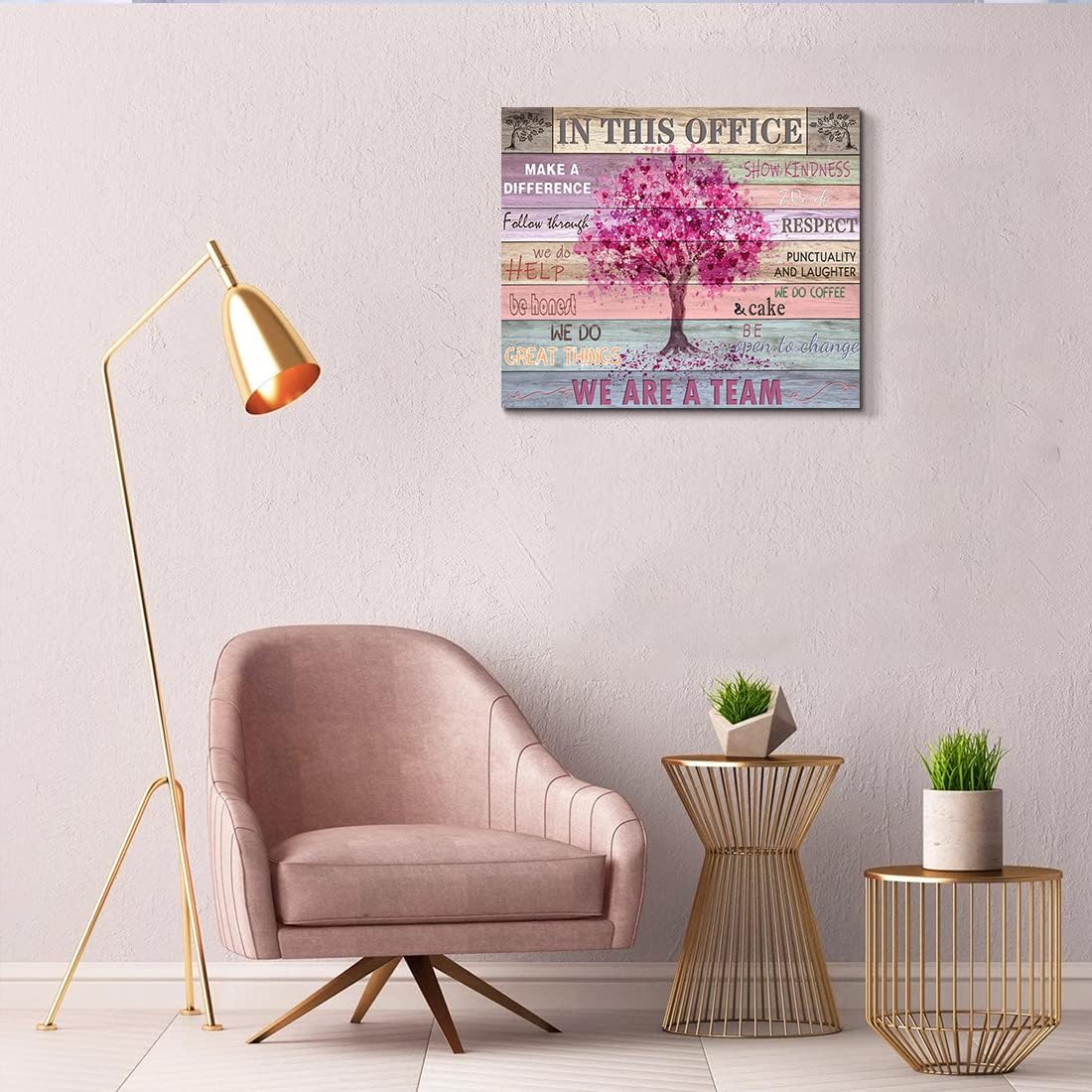 Pink Inspirational Wall Art for Office Women Motivational Quotes Phrases Poster Rustic Heart Tree Pictures Framed Wall Art Décor Contemporary Home Workspace Desk Decorations Gifts for Women 20x24inch