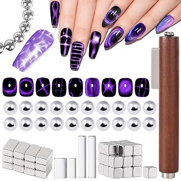 64Pcs Cat Eye Nail Magnet Tool Set, 3 IN 1 Cat Eye Magnet for Nails, Strong Magnetic Gel Polish Magnets, Cateye Nails Design Tools for DIY At Home Nail Art Accessories
