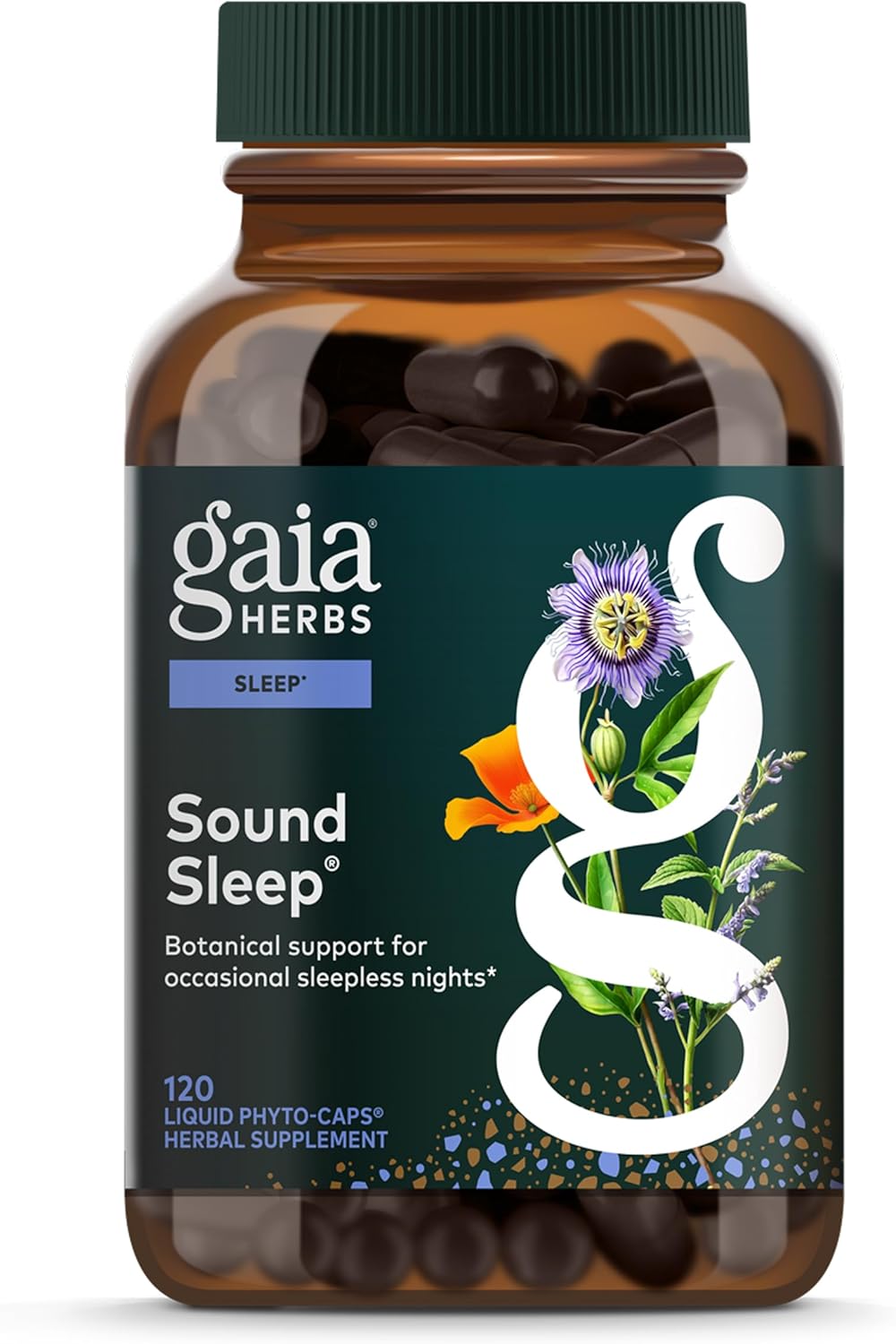 Gaia Herbs Sound Sleep - Sleep Support Supplement - Herbal, Plant-Powered Support for Calm & Relaxation* - Valerian Root, Passionflower & More - 120 Vegan Liquid Phyto-Capsules (40 Servings)