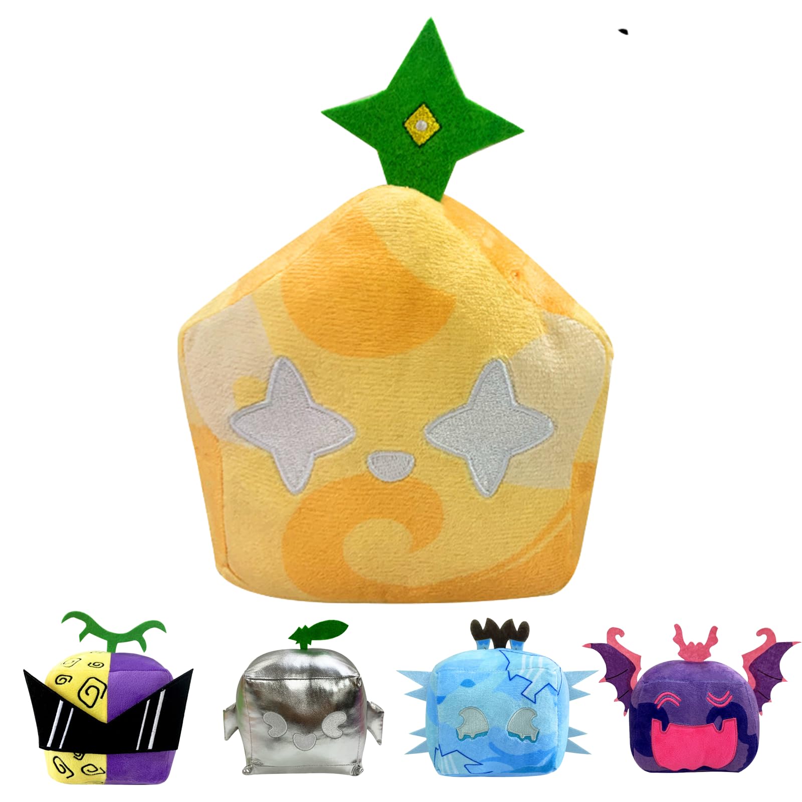 Blox Fruits Plush Toy,Blox Fruits Plushies Soft Stuffed Animal Pillow Mystery Box Toys,Cute Animal Soft Stuffed Blox Fruits Plush Doll for Kids Bedroom Blox Fruits Stuffed Figure Doll (5 Yellow)