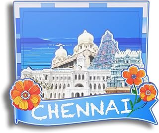 Dwutahcy 3D Wooden Fridge Magnet for Chennai India Travel Souvenirs Gifts Classic Home Crafts Collectibles Kitchen Decoration Office Whiteboard Landmark-191