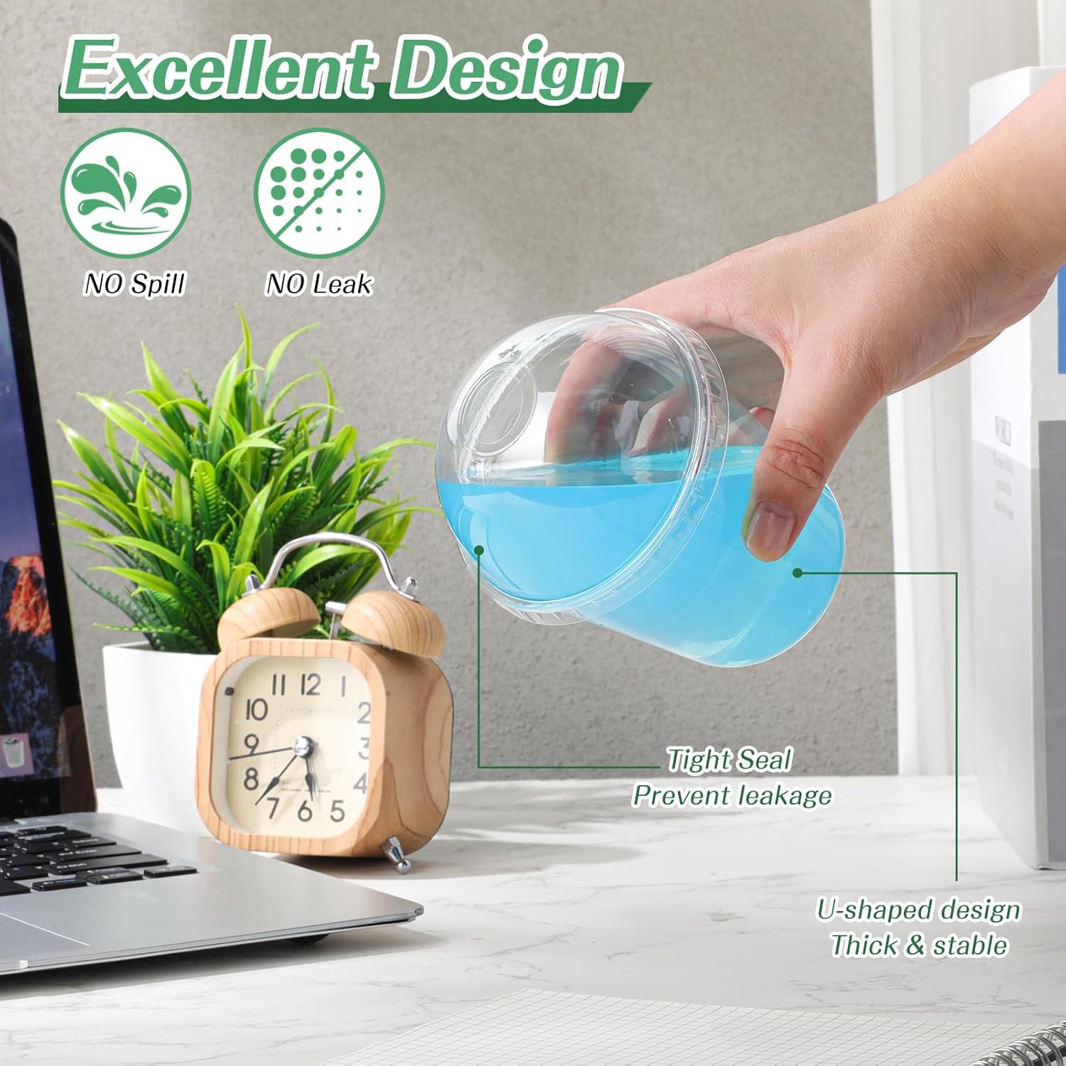 50 Set Clear Plastic Cups with Dome Lids and Straws Sturdy & Food Safe Disposable U Shaped Cups for Cold Drinks Smoothie Milkshake Bubble Tea Juice Cocktail Iced Coffee Party(12 oz) - Image 4