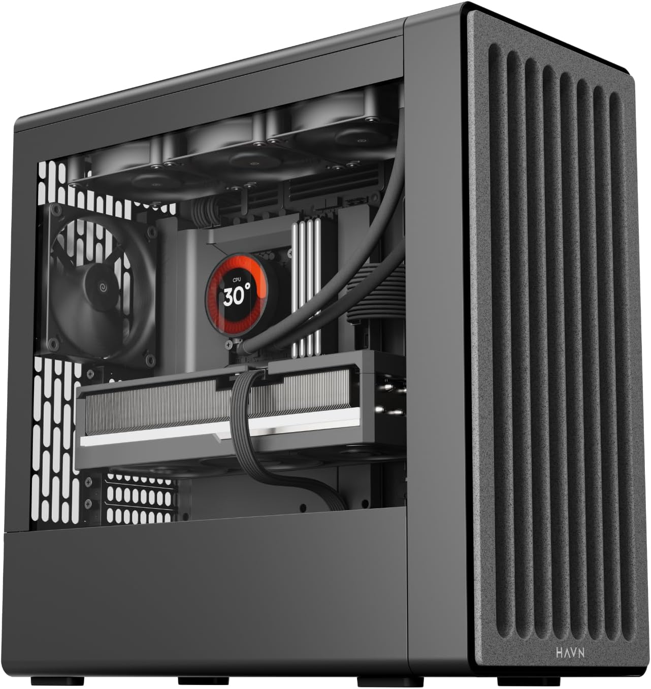 HAVN BF 360 FLOW High Airflow ATX Mid Tower PC Case, Semi-Open SGCC Steel Frame, SimpliCable Cable Management, 2x 180mm Fan, 1x 140mm fan 360mm Radiator Mounts, Magnetic Panels – Black: image 1 of 8