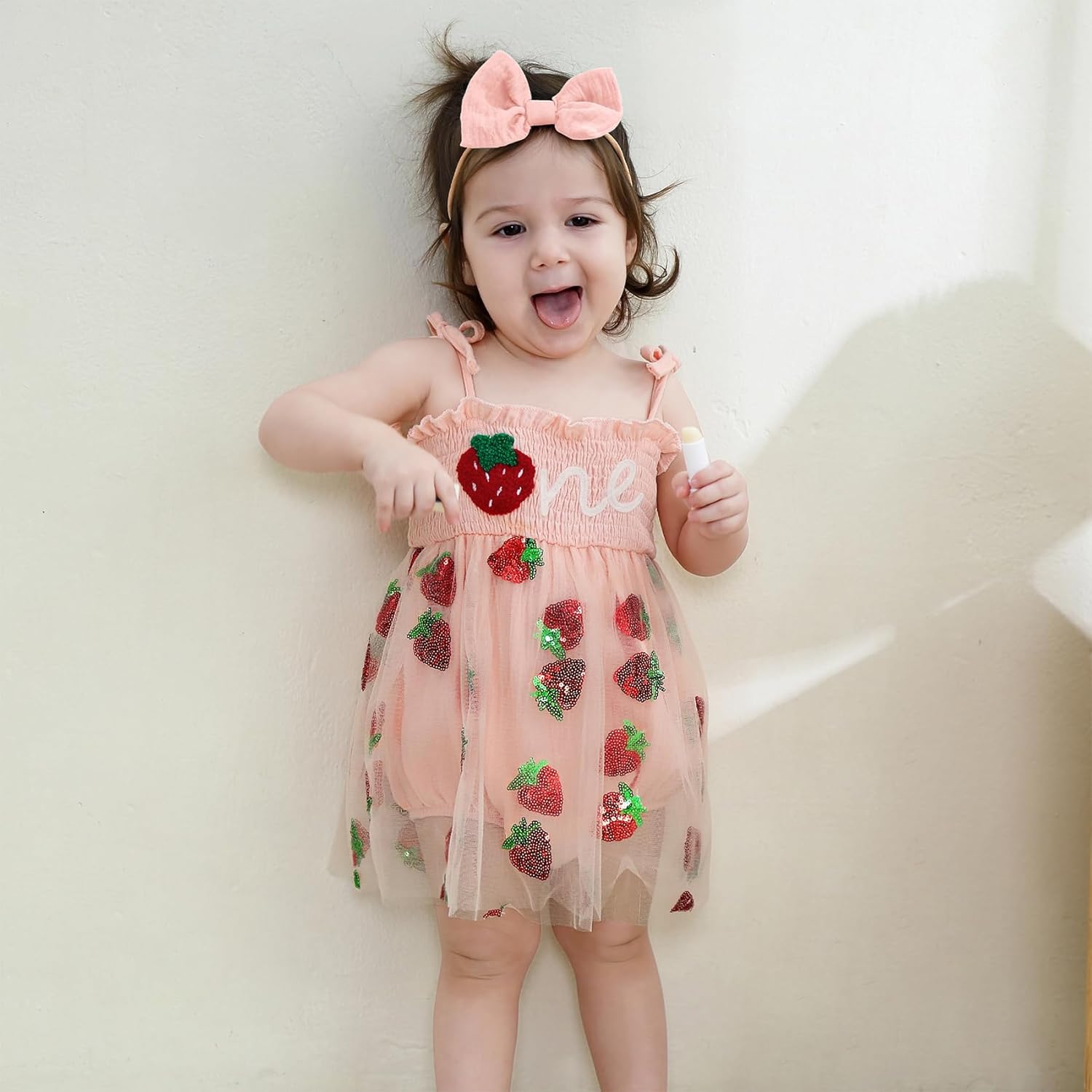 Durio Baby Girl 1st Birthday Outfit Adjustable Straps Romper Baby Girl Tutu Dress with Headband Sleeveless Cake Smash Outfit - Image 3