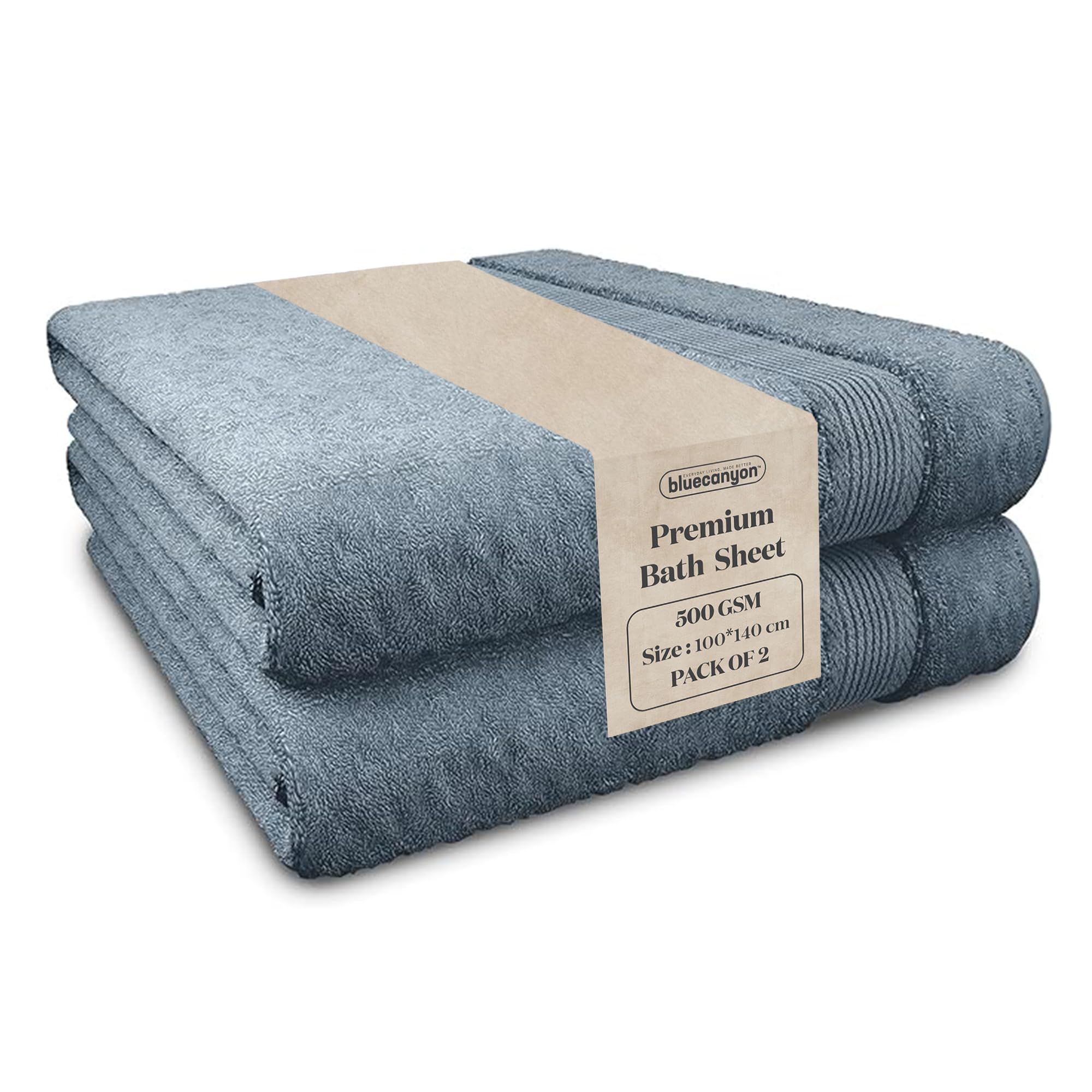 Blue Canyon Slate Blue Bath Sheet, Bathroom Soft Sheet, Woven Light–Weight, Quick Dry, Reusable Bath Sheet, Bacteria Resistant, Skin Friendly, Makeup Remover Sheet 100 * 140 Cm, 500 Gsm, Pack Of 2, (Slate Blue)