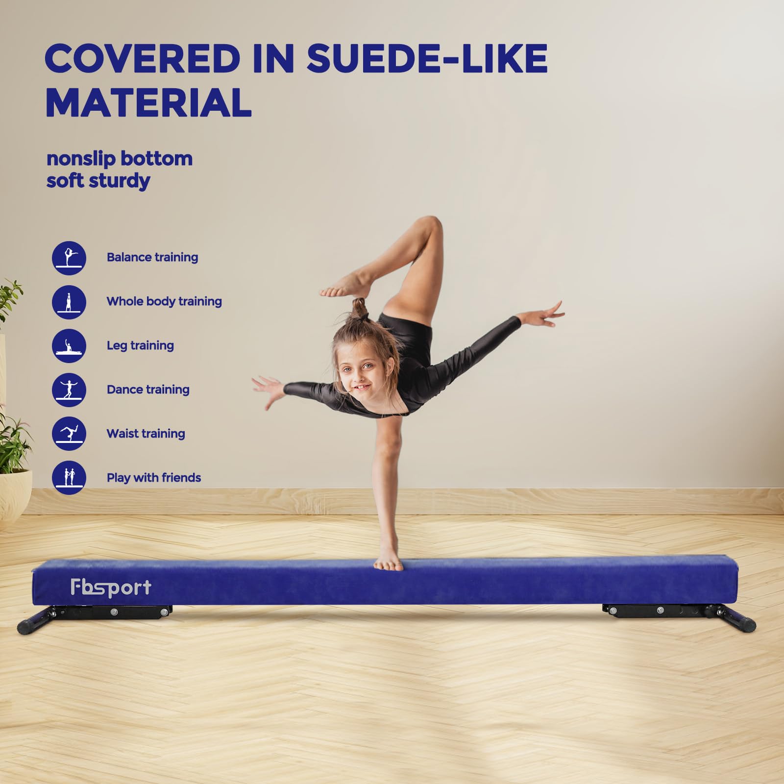 FBSPORT Barra Equilibrio Gimnasia artistica Ajustable 244cm,5 Alturas Ajustables viga de Piso Alto y bajo Alta Estabilidad Equipos de Entrenamiento de práctica de Gimnasio para niños/Adultos