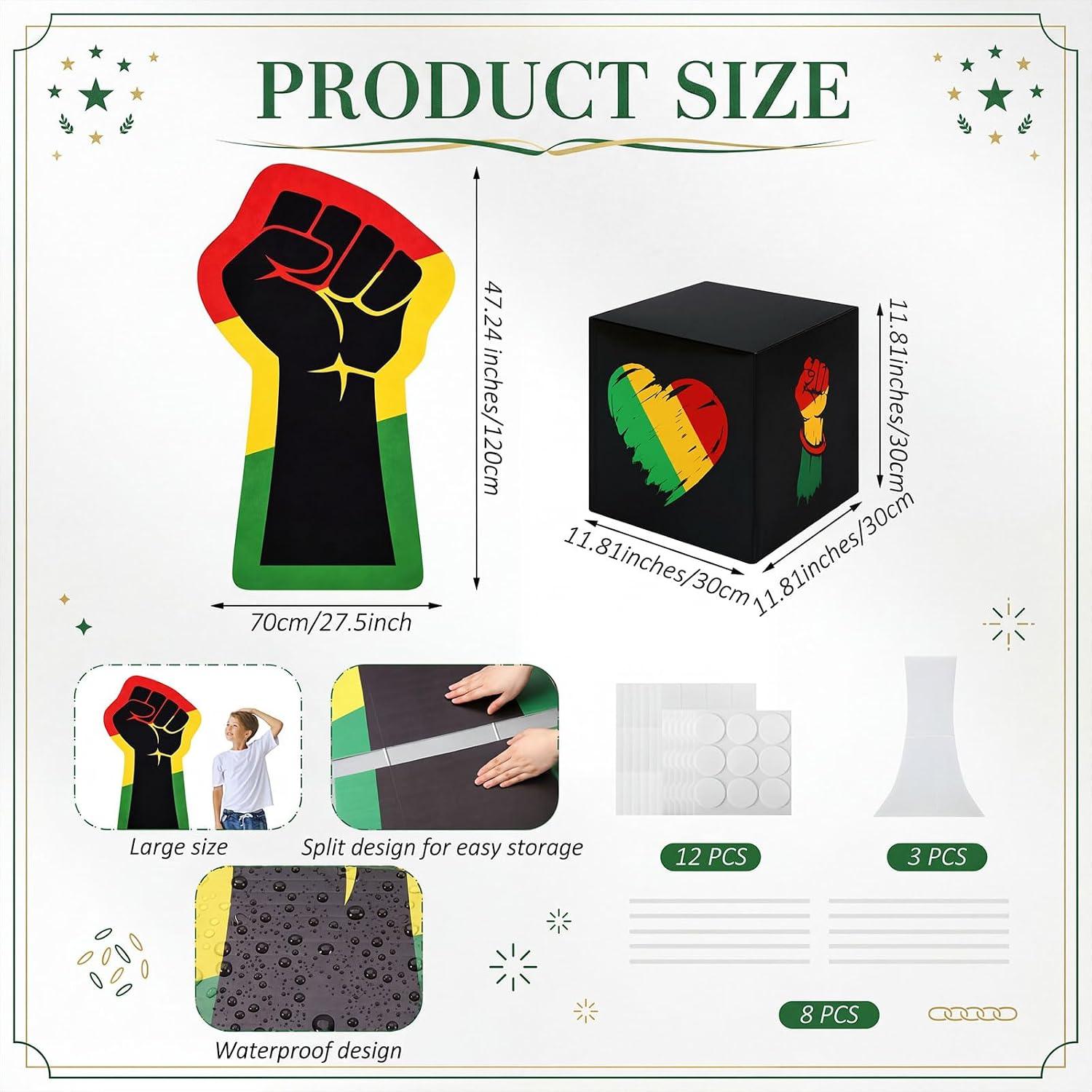 Juneteenth Decorations Party Supplies Include 4 ft Freedom Fist Cardboard Cutout Stand up Juneteenth Boxes for Africa American June 19th Independence Freedom Day Party Decorations