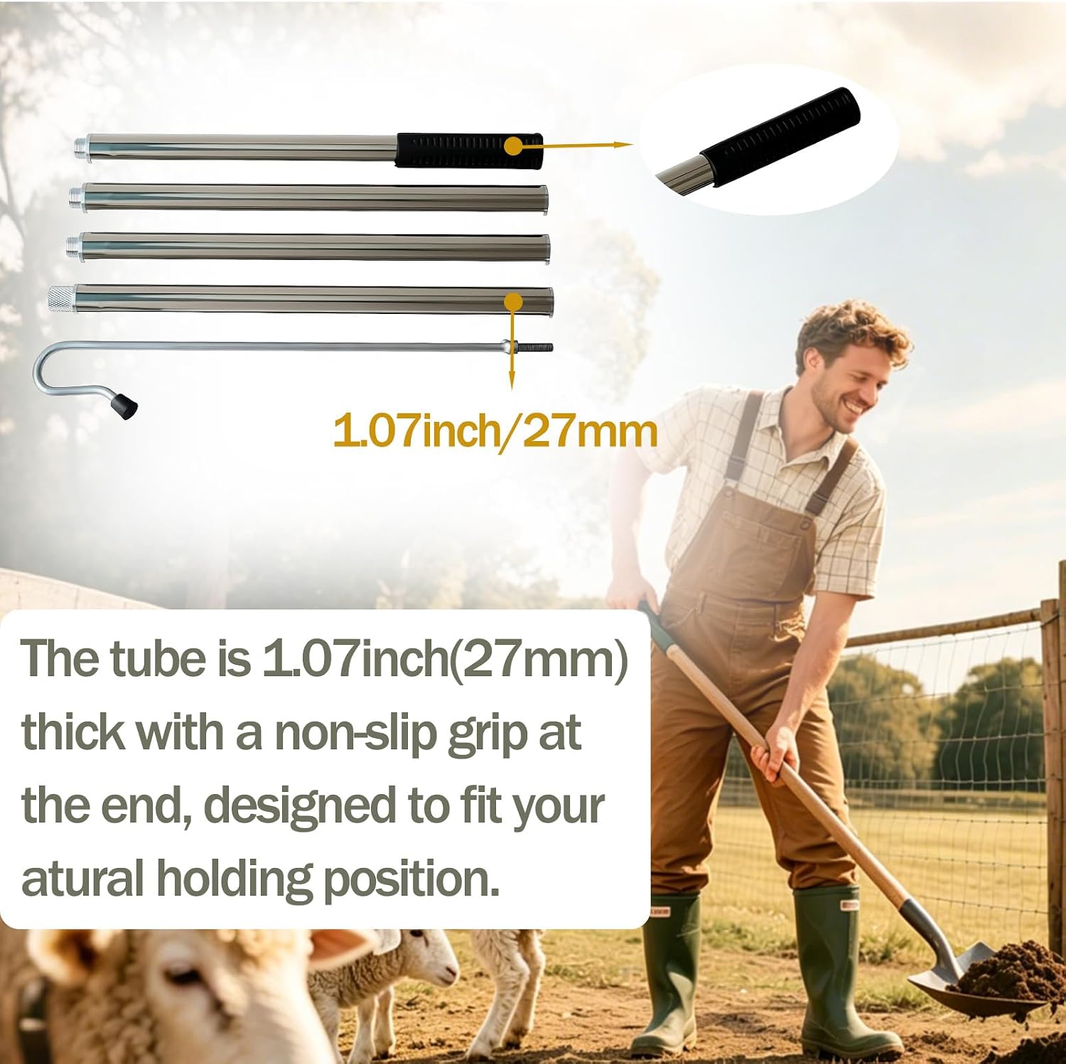 Professional Sheep Catch Hook Tool | Stainless Steel, 4 Adjustable Sections, Soft Plastic Ball Tip, Anti-Escape Design for Safe Catching