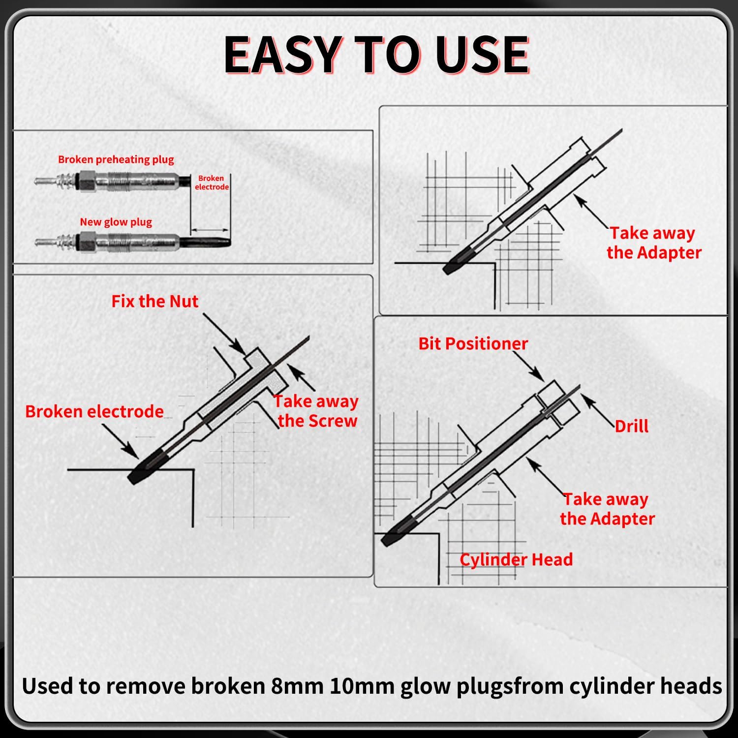 22PCS Universal Glow Plug Removal Tool Kit, Glow Plug Electrodes Removal Tool for M8 & M10, Drilling Tapping Extractor Small Engine Repair Automotive Puller Extraction Sets
