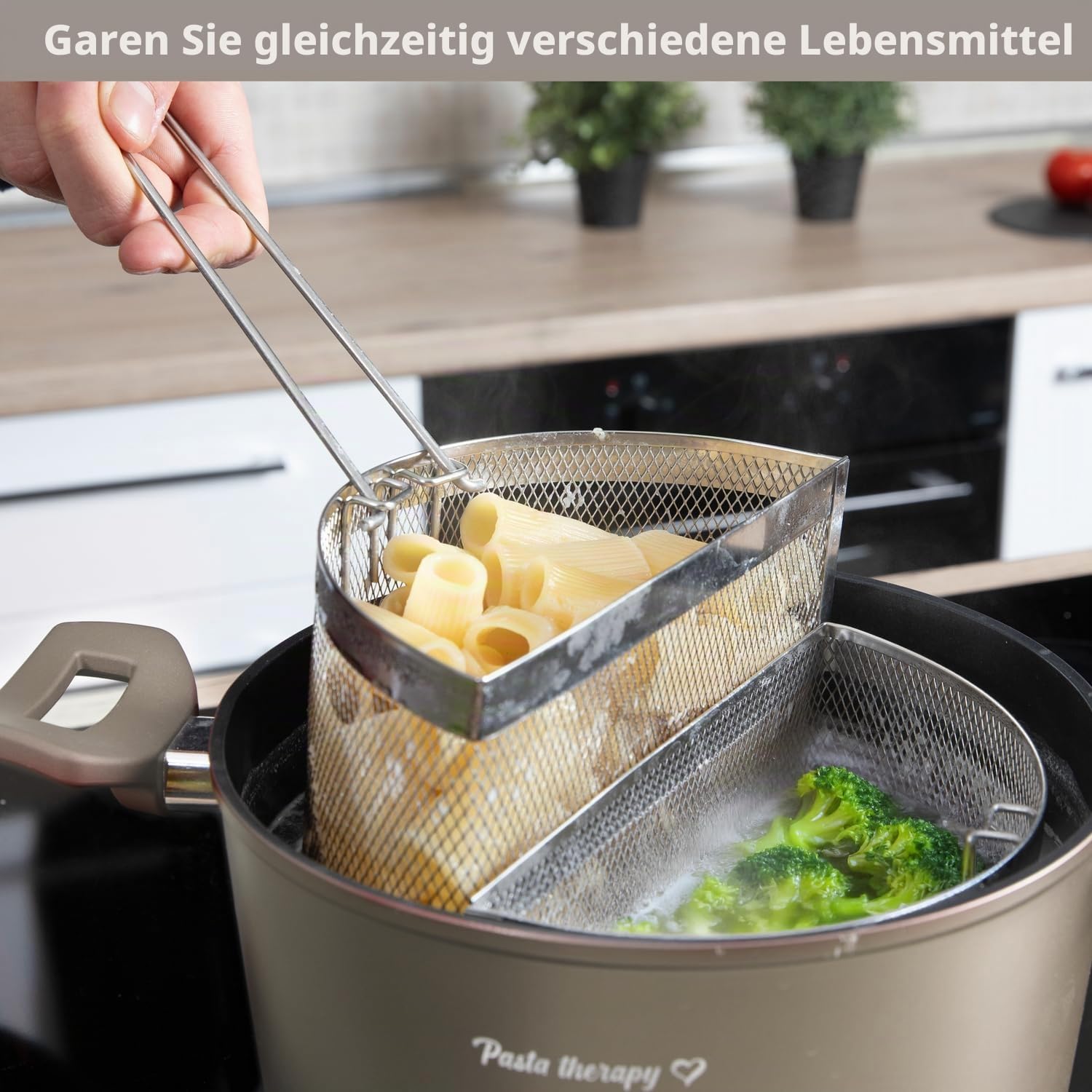 KASANOVA Pastatopf 22 cm mit 2 Körben und Deckel – Nudel- und Gemüsetopf, Doppelkorb für gleichzeitiges Garen, Induktionsgeeignet und für alle Herdarten (Taubengrau)