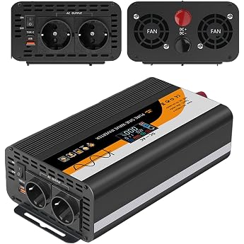 Inverter Voltage Converter 24 V / 12 V to AC 230 V Pure Sine Wave Inverter 1300 W / 3000 W with 2 EU Sockets Type-C USB and LCD Display Power Converter Adapter for Car Truck Camping