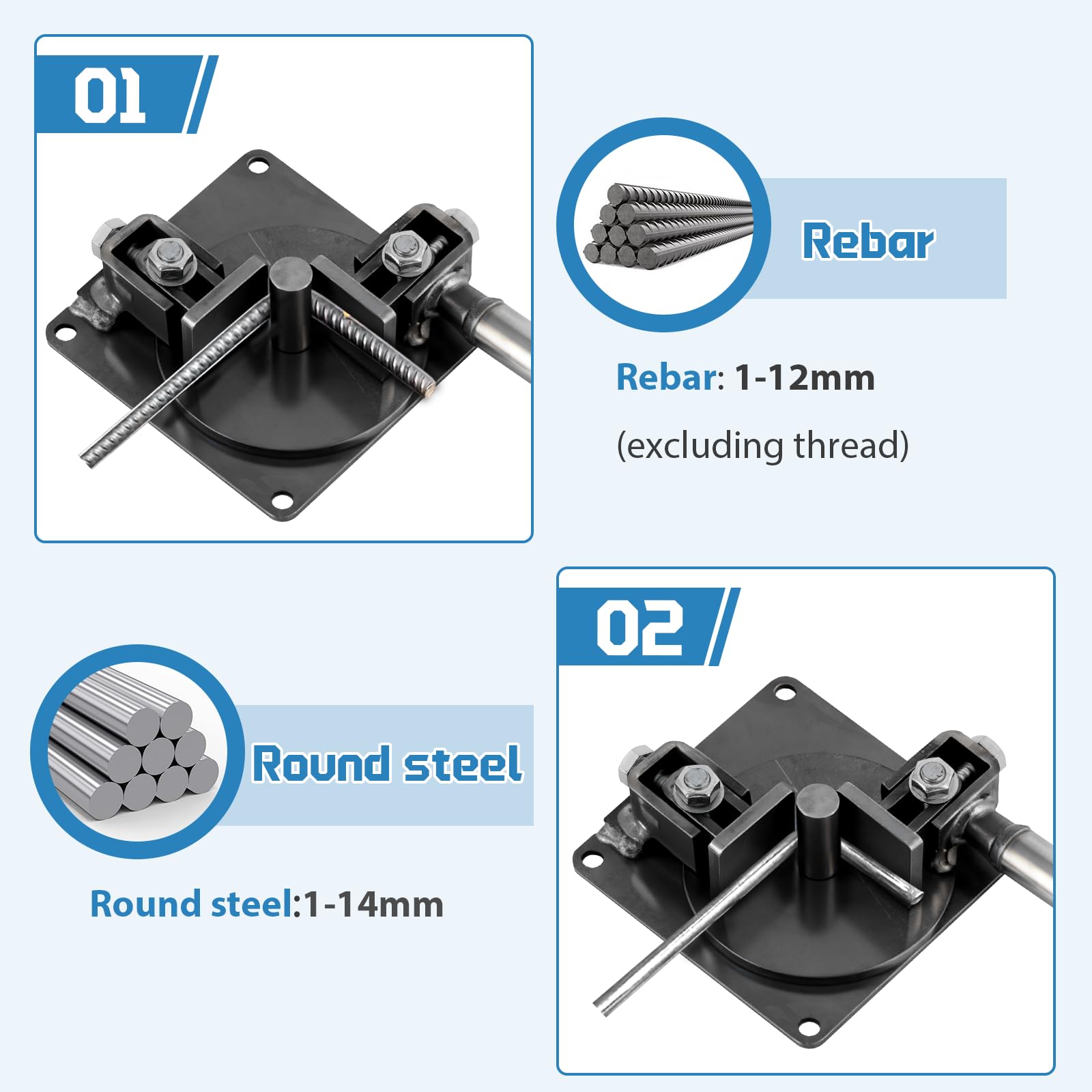 MXBAOHENG Dobladora Manual de Barra de Acero de 1-14mm Dobladora de Hierro Manual de Barras de Refuerzo Herramientas de metal para acero redondo acero de refuerzo, hierro plano y otros metales