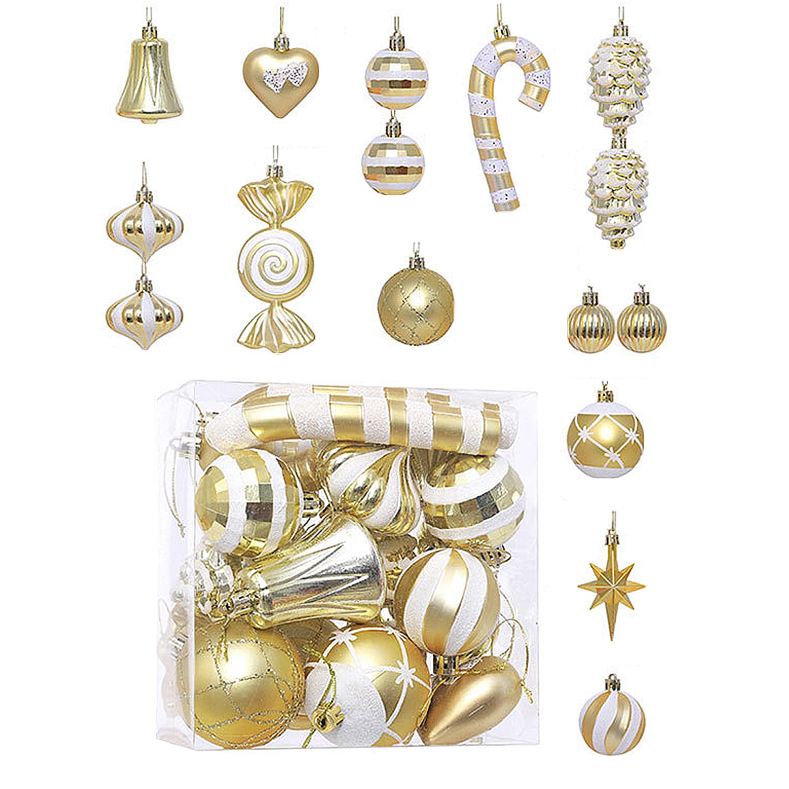 Pcscevcr Gold 16Pcs Christmas Ball Ornaments, Shatterproof Christmas Tree Candy Cane Lollipop Hanging Baubles Pendants, For Xmas Tree Wreath Party Decor(Gold)