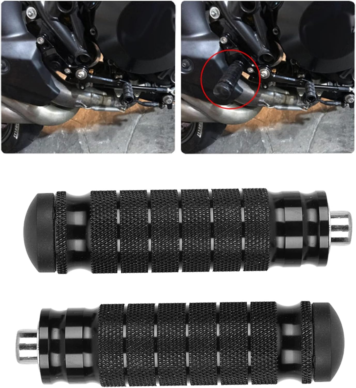 1 Pair Bike Pegs, M8 Mini Bike Foot Pegs, Universal Motorcycle Passenger Foot Pegs with Non Slip Texture, Aluminum Billet Motorbike Foot Rest, 3.7 x 0.9 x 0.9in, Black