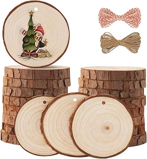Natural Wood Slices, 20 PCS Craft Wood Kit Unfinished Predrilled with Hole Wooden Circles Tree Slices for Christmas Ornaments, DIY Crafts (3.5-4.0 inches)