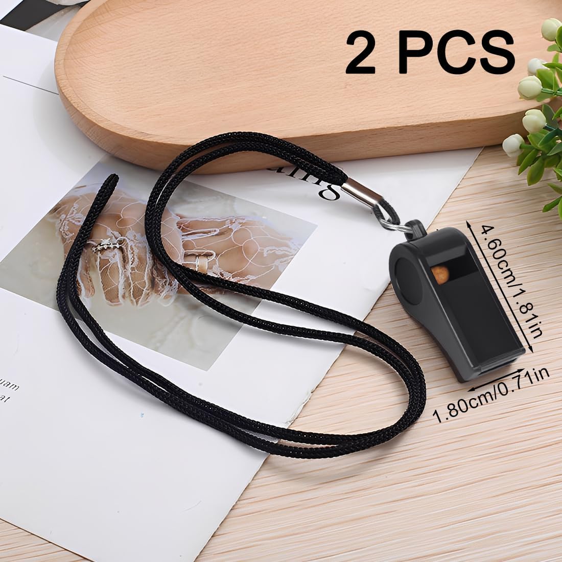 2-Pack Plastic Sports Whistles with Lanyard, Loud Crisp Sound for Coaches, Referees and Officials