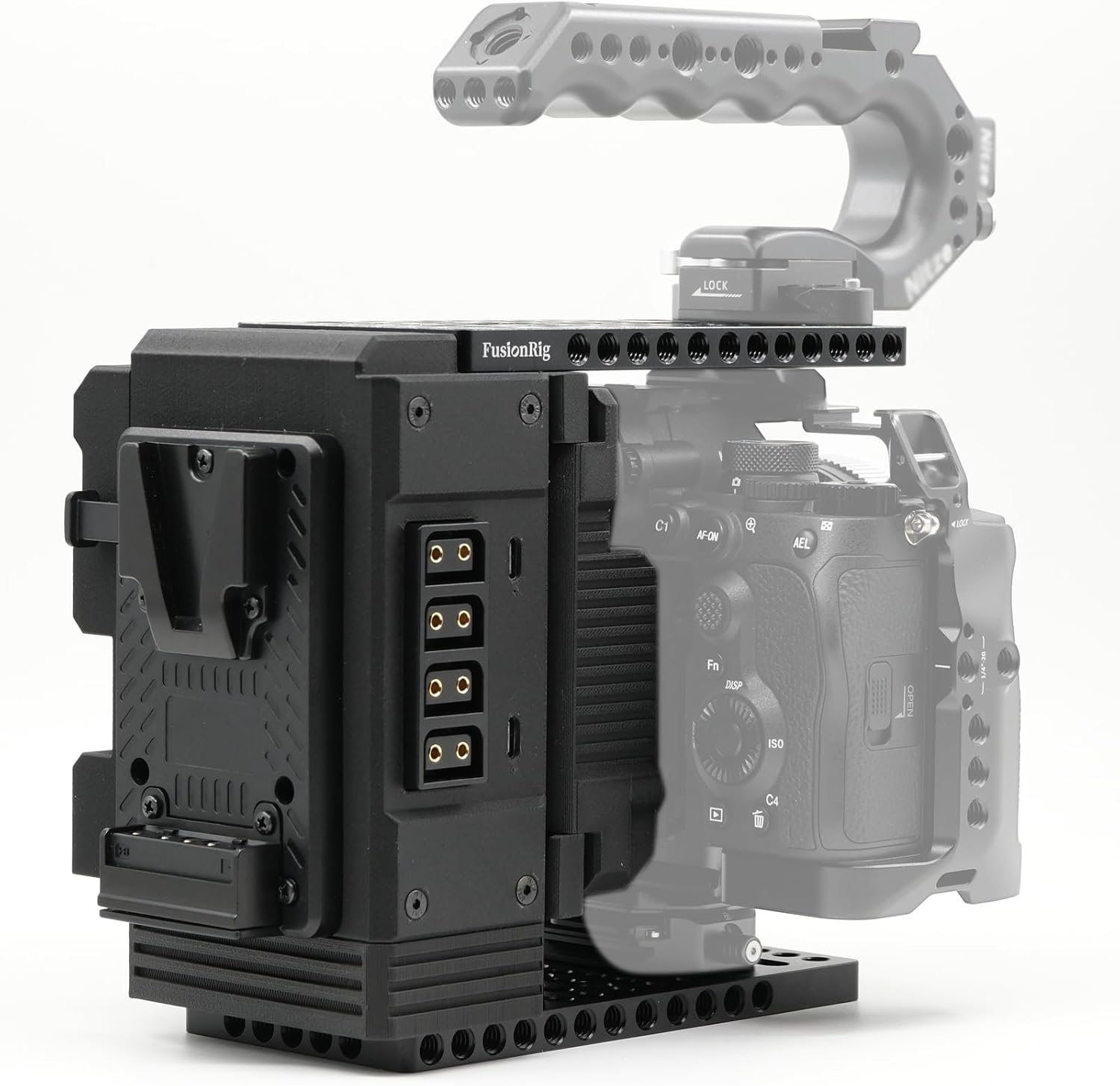 FusionRig New Camera Cage Extension Module Compatible with Sony A7M5,Build-in Voltage Display with 4 D-Tap,Dual USB-C Ports