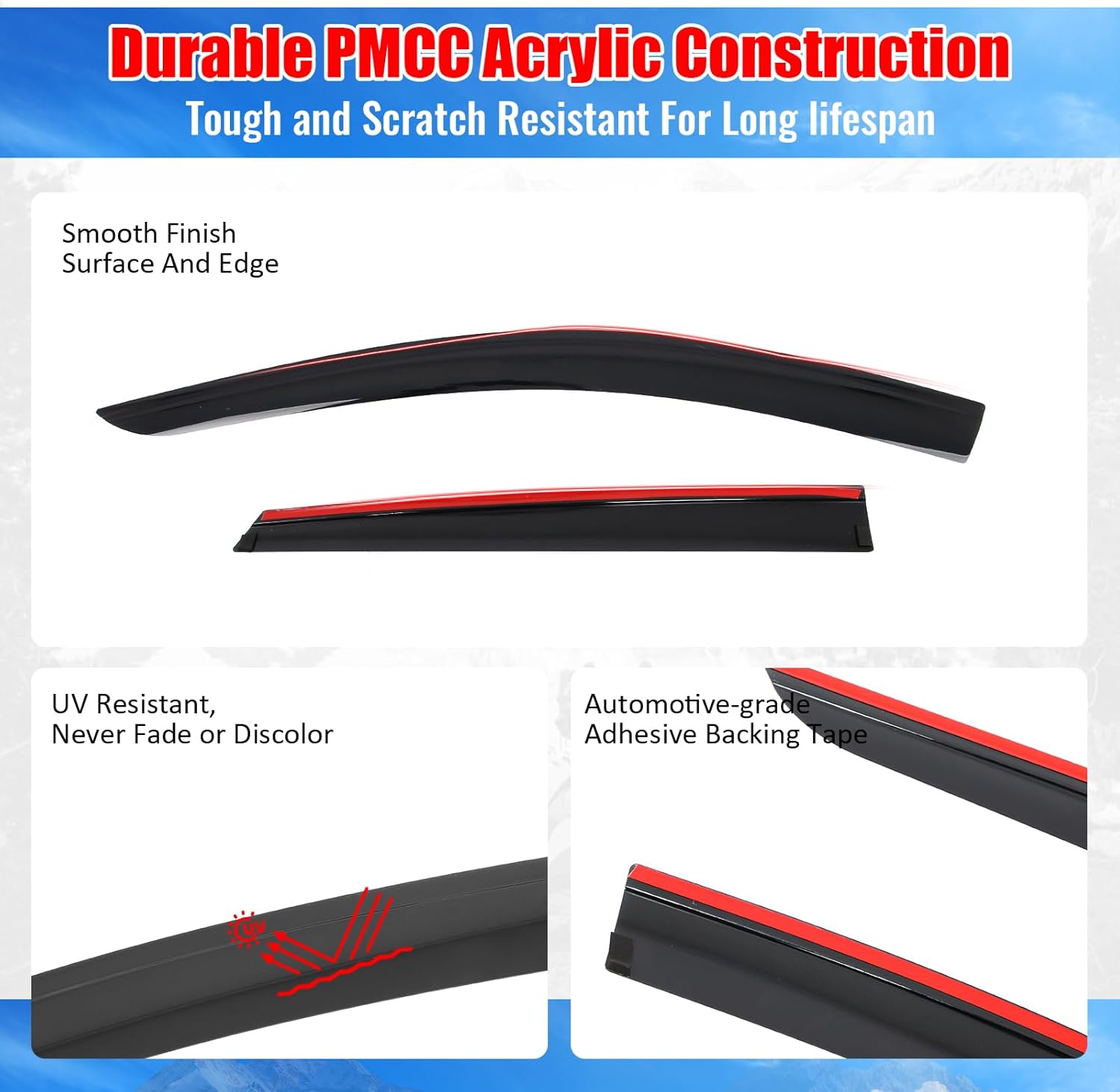 IKON MOTORSPORTS Tape on Low Profile Window Visors, Compatible with 2017-2025 Cadillac XT5, Acrylic Smoke/Tinted Rain Guards, Side Window Wind Deflectors 4PCS