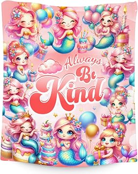 UNIKITTY Kids Throw Blanket, Mermaid Blankets Gifts for Girls, Encouragement Gifts, 30"x40" Flannel Positive Affirmation Throws for Toddlers