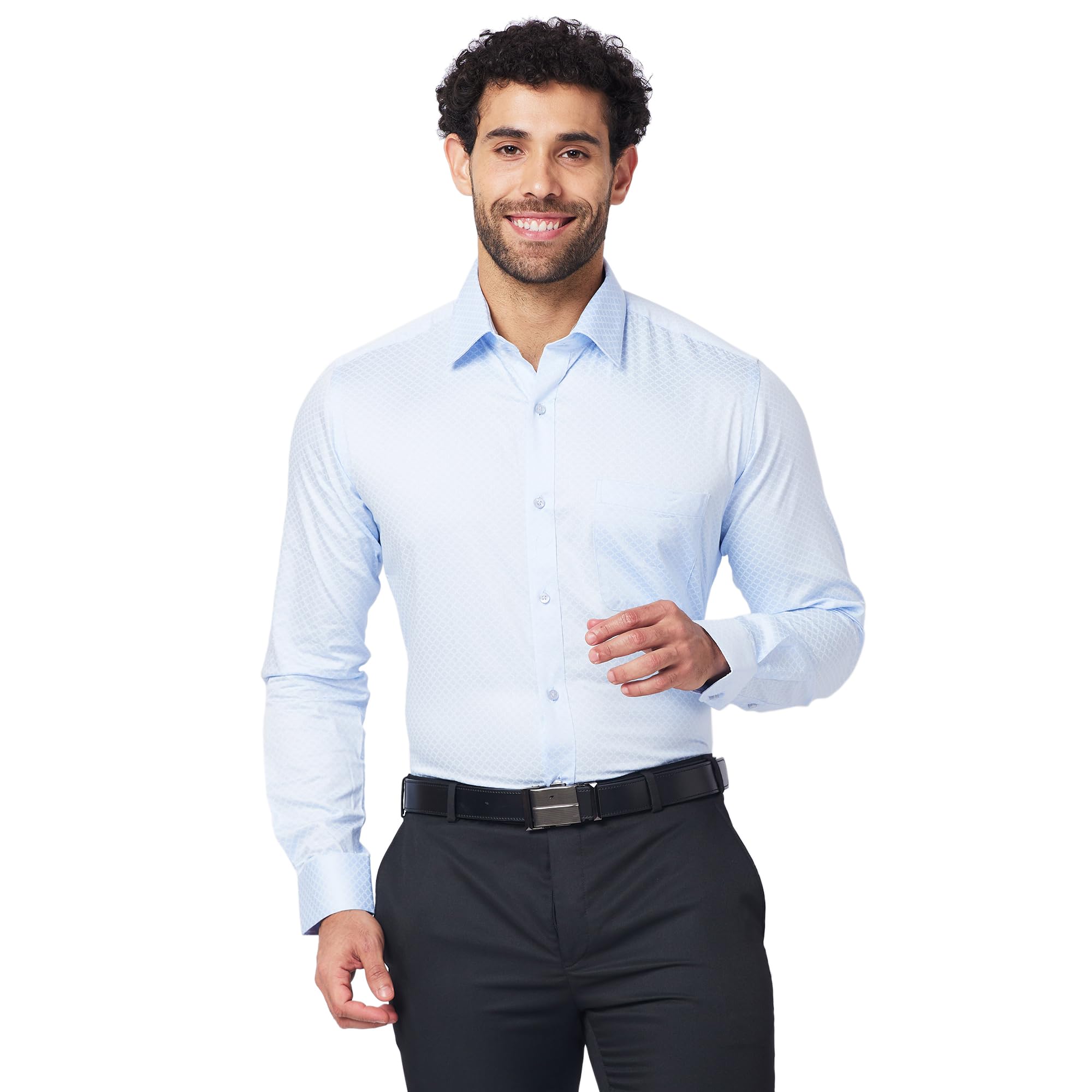 raymond Men's Slim Fit Pure Cotton Structure Pattern Semi Cutaway Collar Full Sleeve Formal Shirt-picture-30