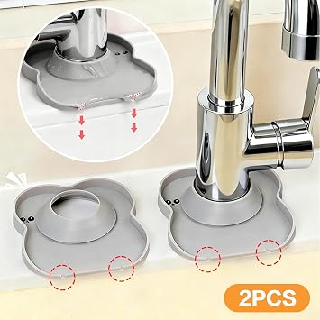 Silicone Faucet Mat for Kitchen Tap Compact Sink Splash Guard Protectors Behind Draining,Grey 2PCS