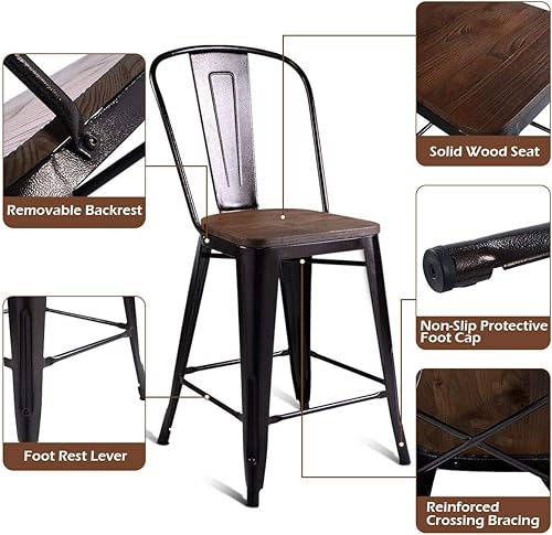 Miniatura 6 de Costway juego de 4 sillas de cobre y madera rústicas para cocina, comedor, de 23.6 pulgadas