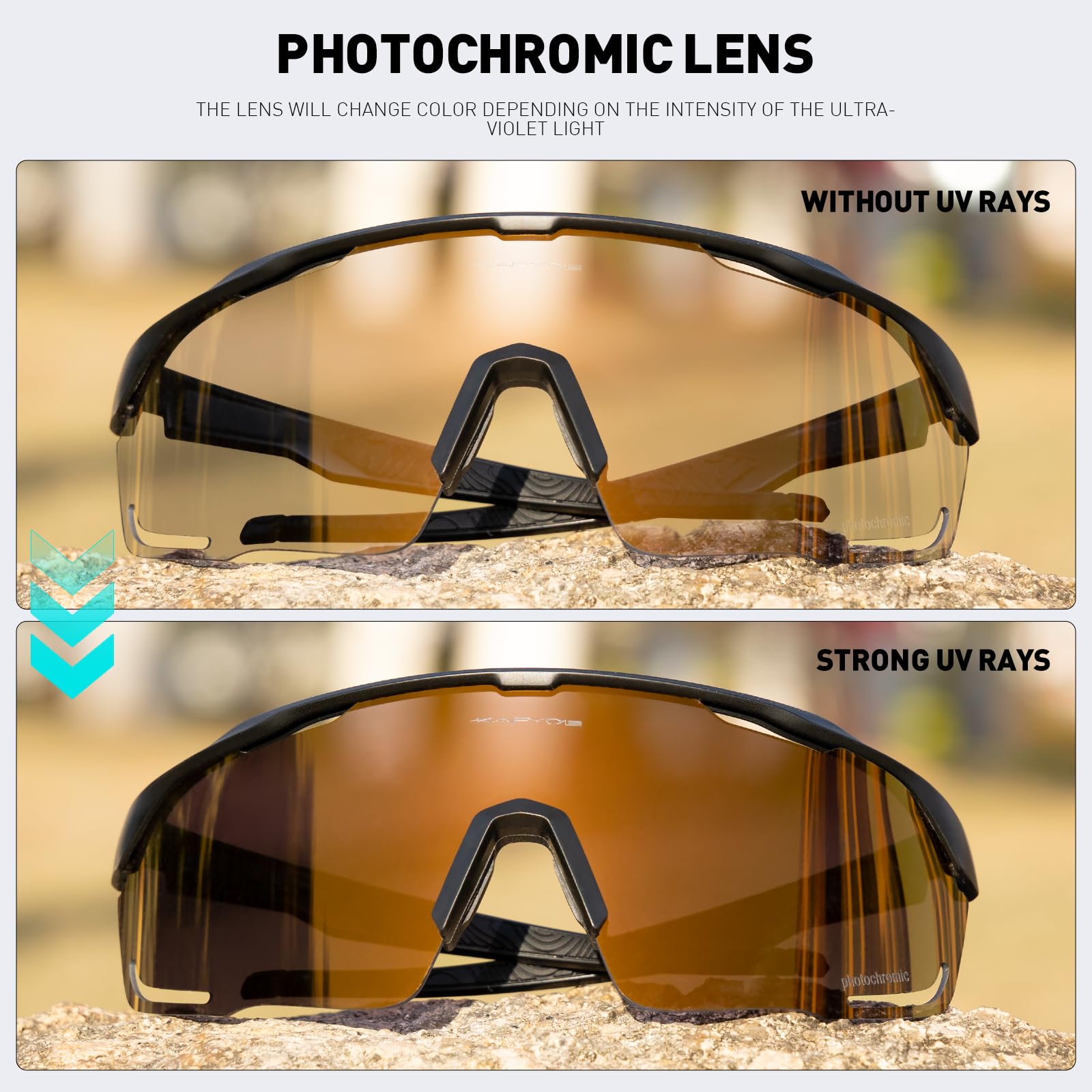 KAPVOE Photochromic Cycling Glasses Sports Sunglasses Clear UV400 Protection Women Men Bike Goggles Running MTB Bicycle Fishing Riding Golf Driving Hiking Glass Cycle Gold Black 12 - Image 3