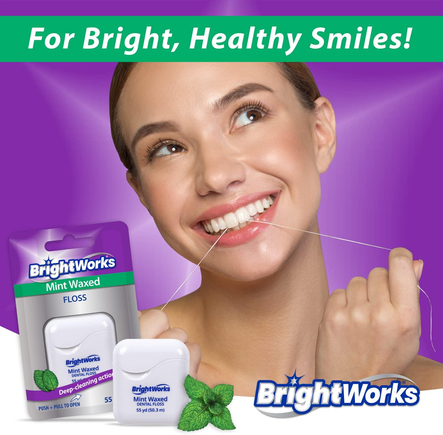 BrightWorks Dental Floss Mint Waxed - 55 Yards (Pack of 4)