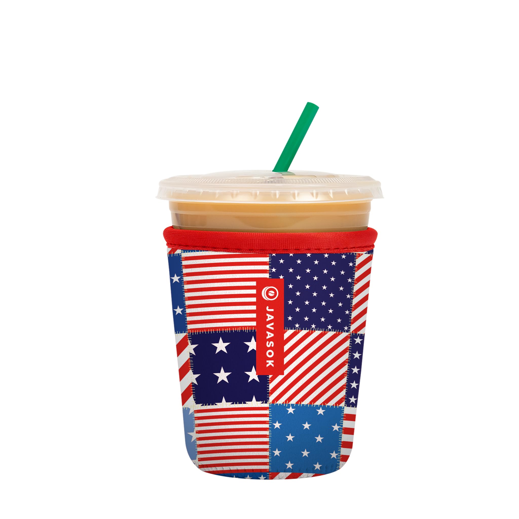 Sok It JavaSok Iced Coffee & Cold Soda Insulated Neoprene Cup Sleeve (Patriotic Patchwork, Small: 16-20oz)