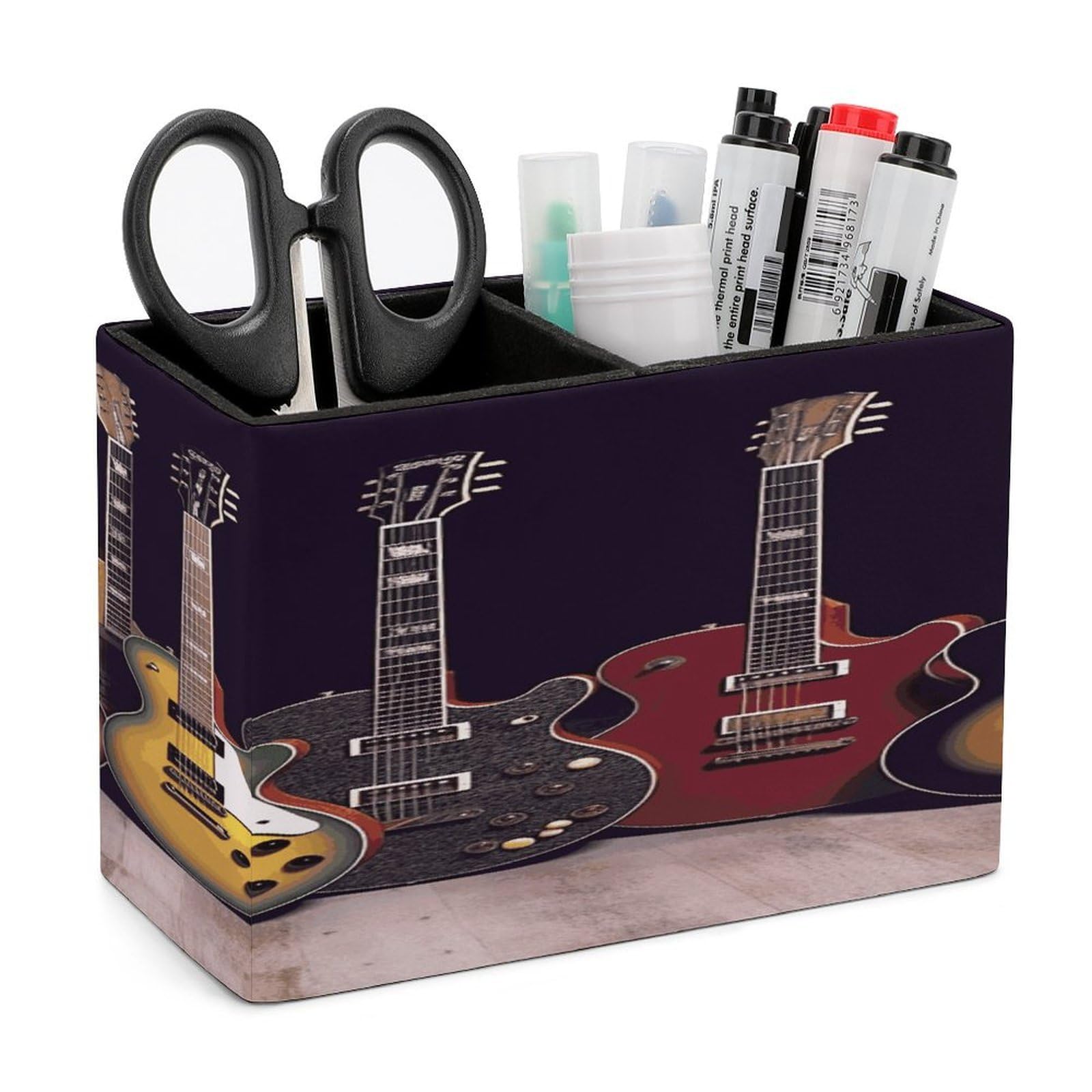 JTREHY Guitar Collection Pencil Holder Exquisite Fashion Leather Pen Receptacle Soft High-End Pen Container for Office Home Accessories Or Housewarming Present