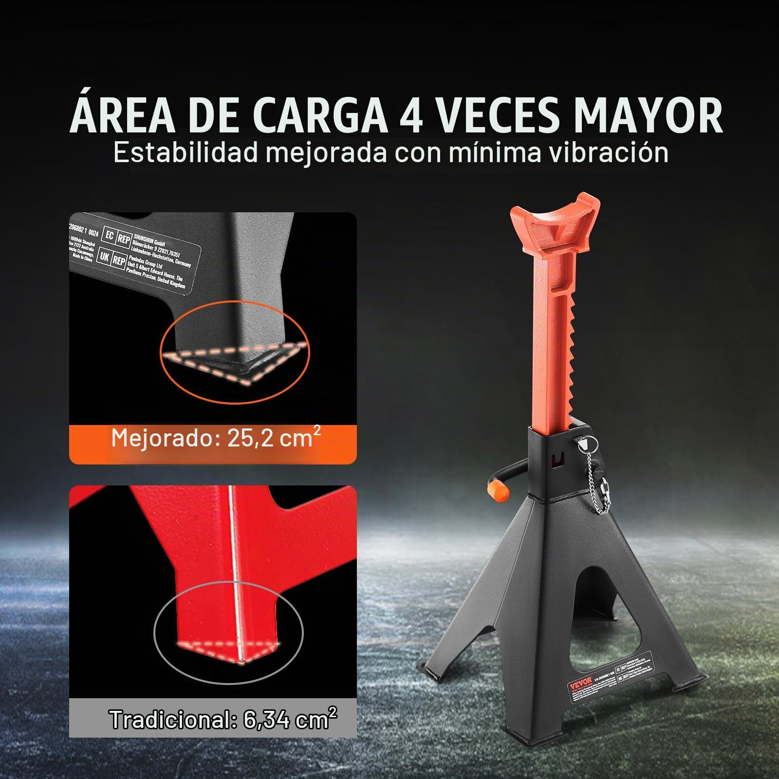 VEVOR Soportes de Gato Capacidad de 6 Toneladas (13,000 lbs) Soportes de Gato para Automóvil con Doble Bloqueo Altura Ajustable de 360-585 mm para Levantar SUV, Camioneta, Automóvil y UTV/ATV, 1 Par