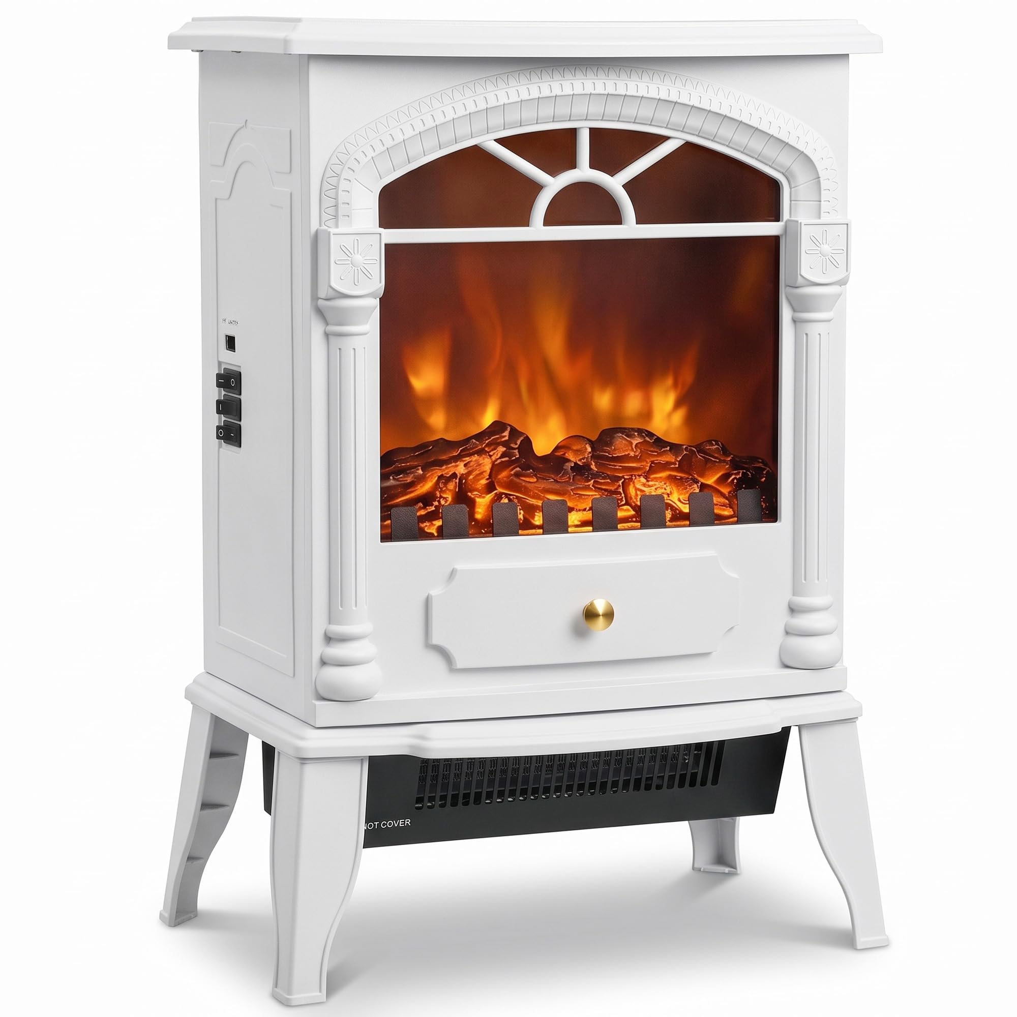 HOMCOM Electric Fireplace Stove Heater Portable Fireplace, White | 3D Flame Effect, 2000W/1000W, Freestanding, Adjustable Thermostat, 2 Heat Settings, Living Room
