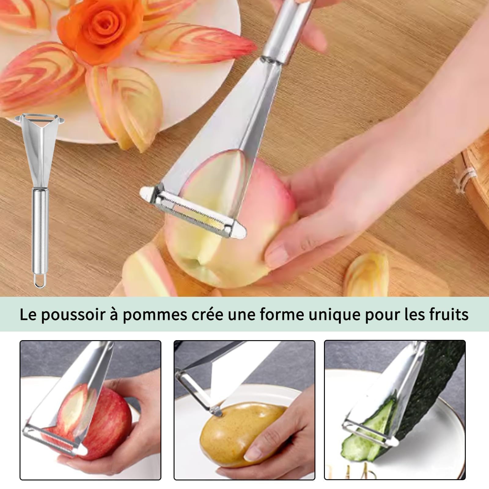 3 Pièces Outils À Fruits Pousse-Pomme Cuillère À Boule De Melon Couteau De Sculpture En Acier Inoxydable Pour Creuser Et Sculpter Des Fruits, Cuisine Maison