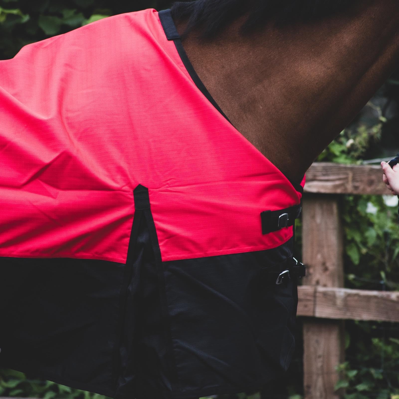 Equitack 1200D Winterdecke Pferd, 155cm | Regular Regendecke Pferd mit Fleece Lining | wasserdichte Outdoordecke Pferd | Red/Black
