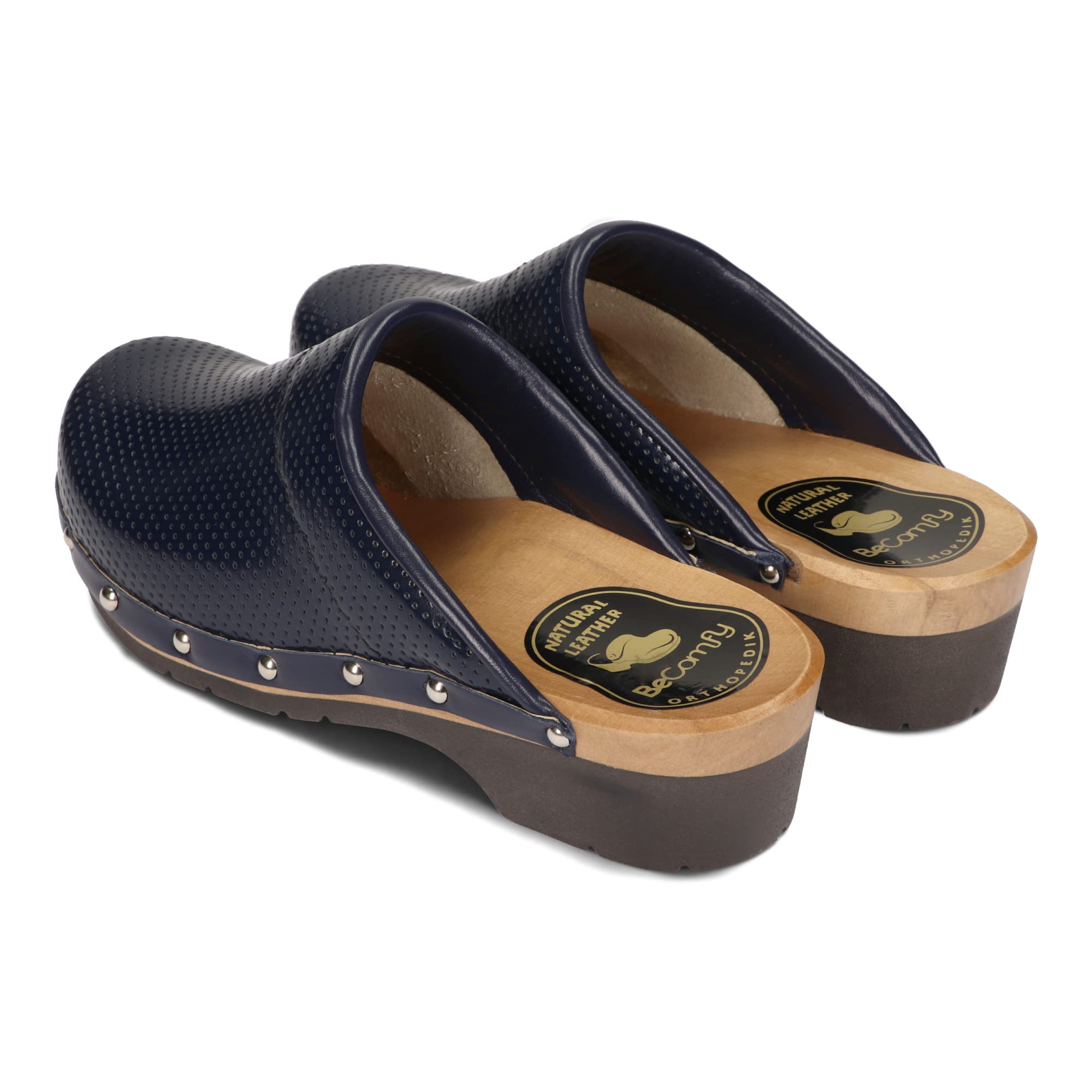 BeComfy Zoccoli da Donna in Pelle con Suola in Legno 35 36 37 38 39 40 41 EU