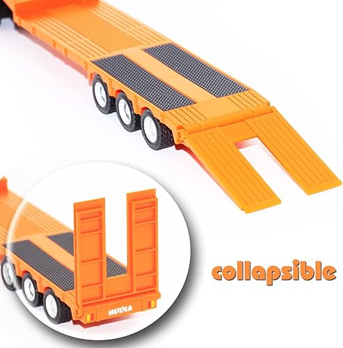Miniatura 2 de Gemini & Genius - Camión de remolque plano, vehículo de construcción de aleación resistente, camión de remolque fundido a presión a escala 150,