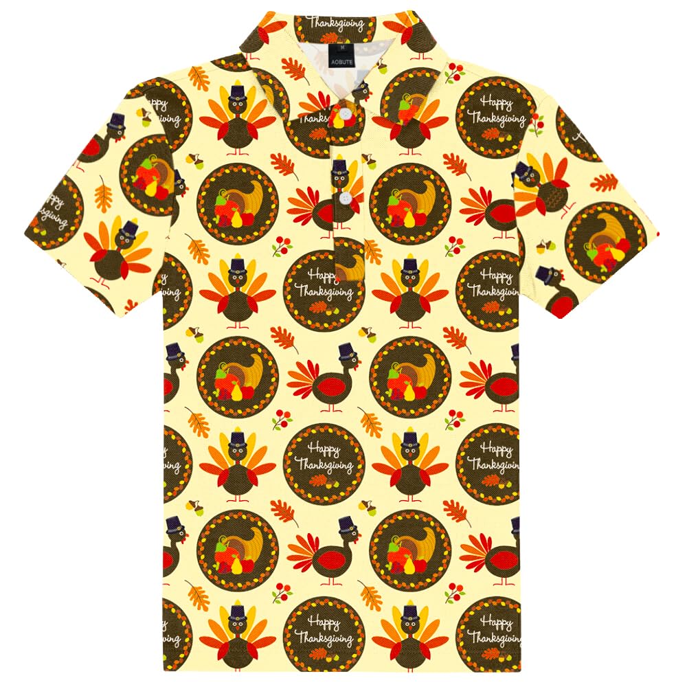 AOBUTE Kids 4th of July Polo American Flag Short Sleeve Button Down Shirts Tops 3-14 Years