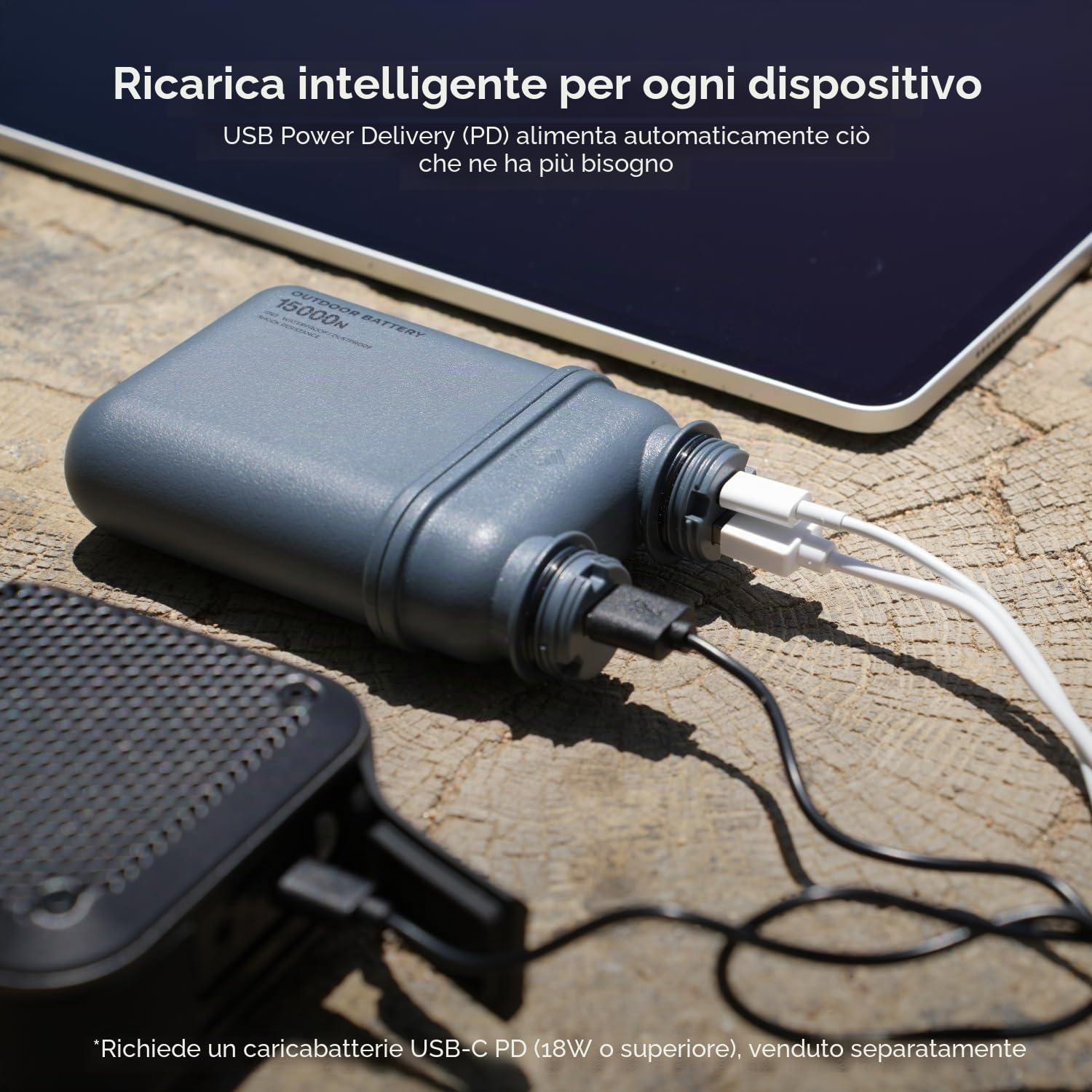 ELECOM NESTOUT Power Bank 15000mAh, Caricabatterie Portatile Outdoor, Resistente e Impermeabile IP67, Antiurto, Ricarica Rapida USB-C PD 32W, Batteria per Smartphone Tablet, Campeggio Trekking - Beige